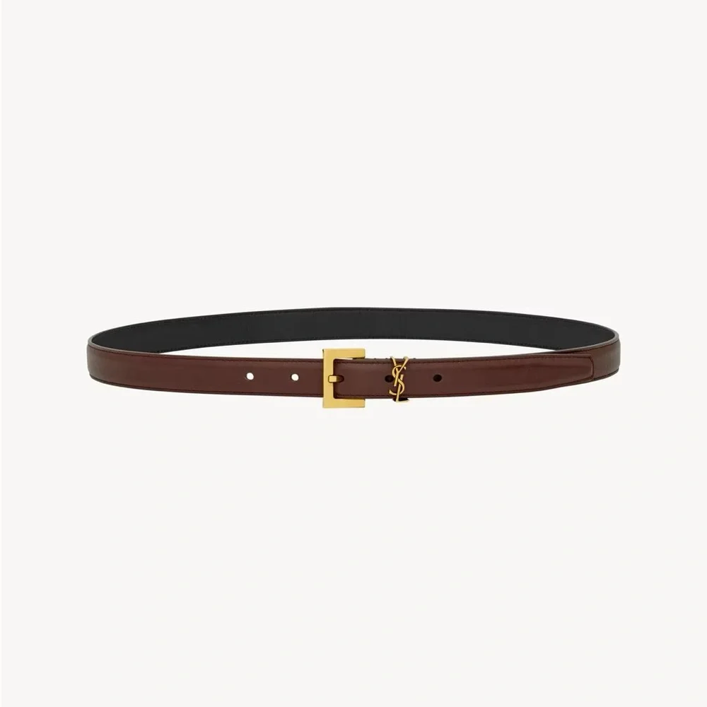 Saint Laurent CASSANDRE THIN BELT IN SMOOTH LEATHER Red Tan Size 75 - Picture 1 of 7